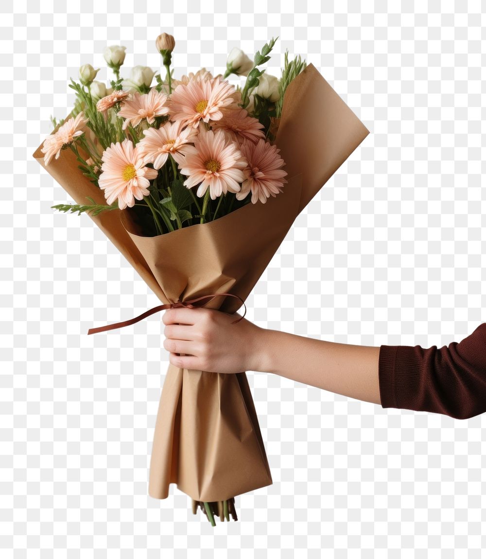 PNG Flower bouquet holding plant paper. AI generated Image by rawpixel.