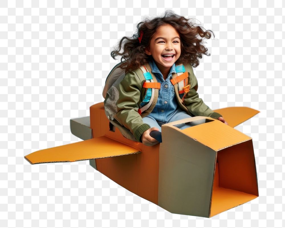 PNG Little girl flying a cardboard airplane. 