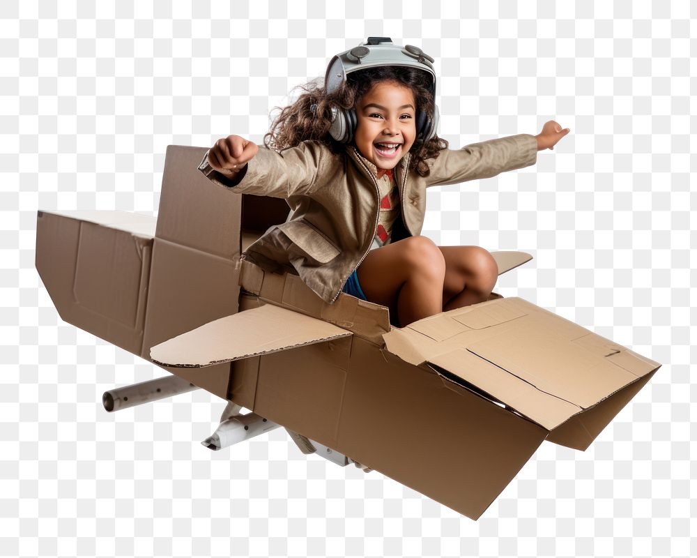 PNG Little girl flying a cardboard airplane. 