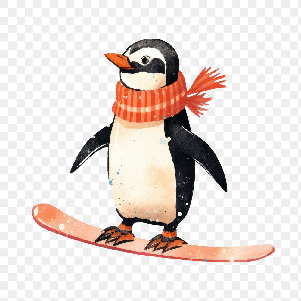 PNG Penguin playing snowboard outdoors winter nature. AI generated Image by rawpixel.