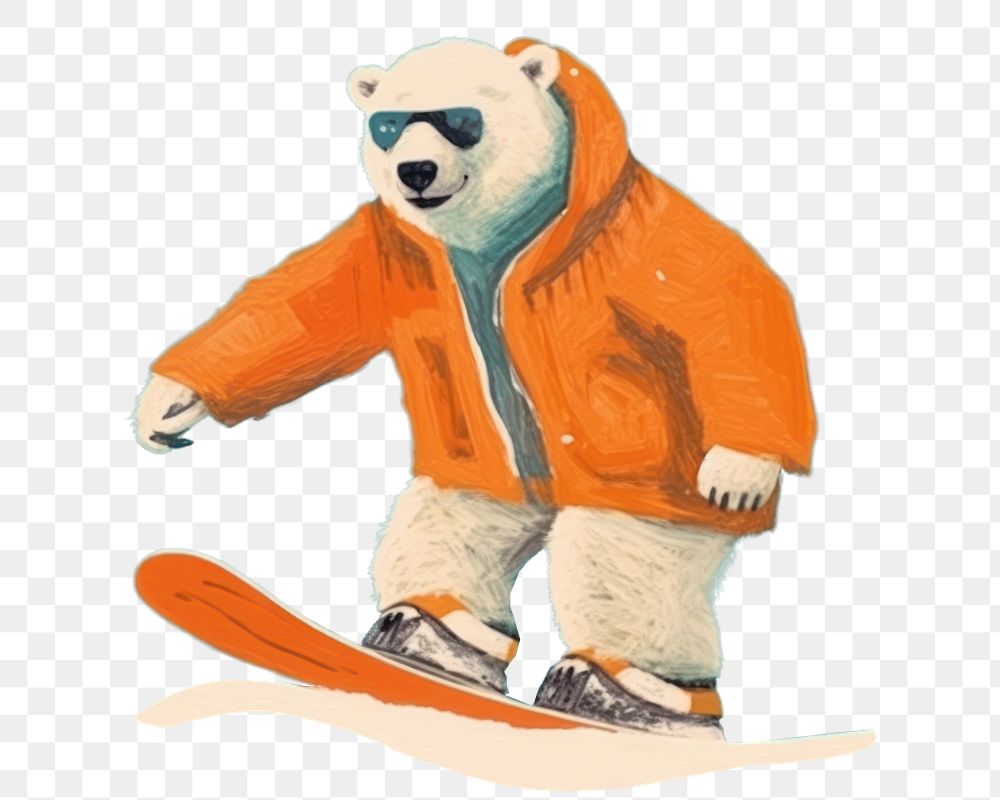 PNG Polar bear playing snowboard snowboarding recreation sports. AI generated Image by rawpixel.