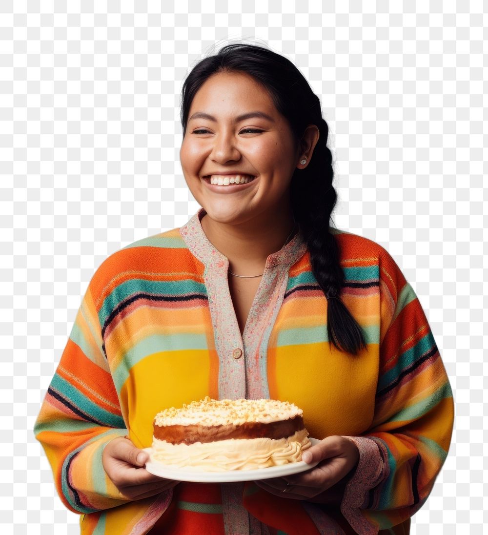 PNG Native woman smile cake dessert. AI generated Image by rawpixel.