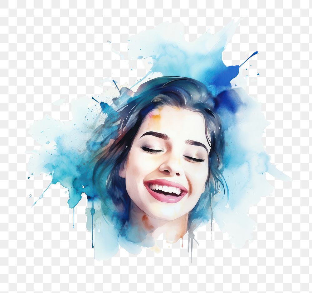 PNG Water color Pretty woman smile laughing portrait adult. AI generated Image by rawpixel.