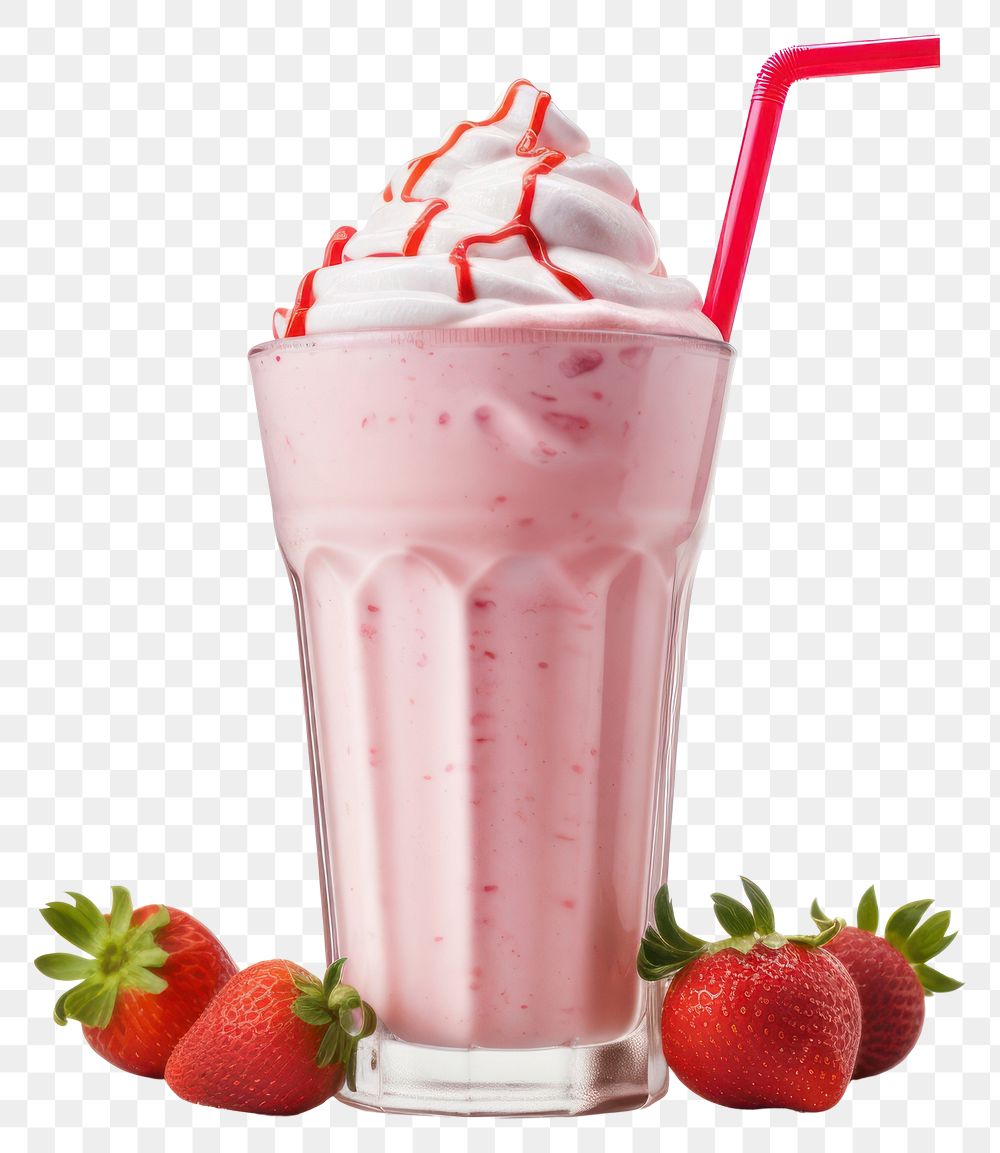 PNG Strawberry milkshake smoothie dessert. AI generated Image by rawpixel.