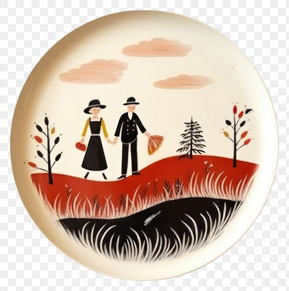 PNG Folk art tray porcelain plate. AI generated Image by rawpixel.