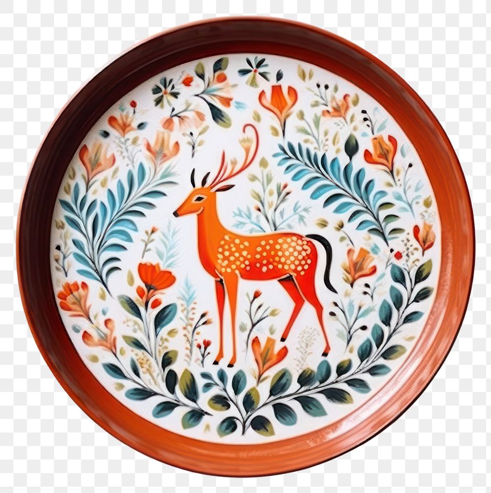 PNG Folk art porcelain plate representation. AI generated Image by rawpixel.