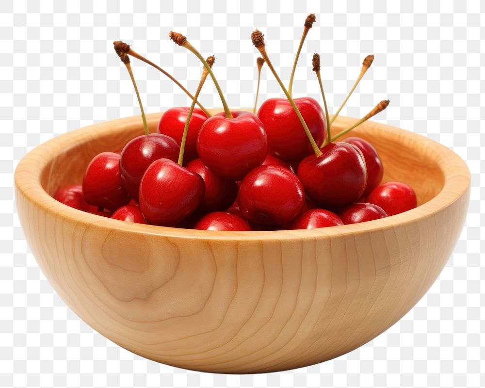 PNG Wooden bowl cherry fruit plant. AI generated Image by rawpixel.