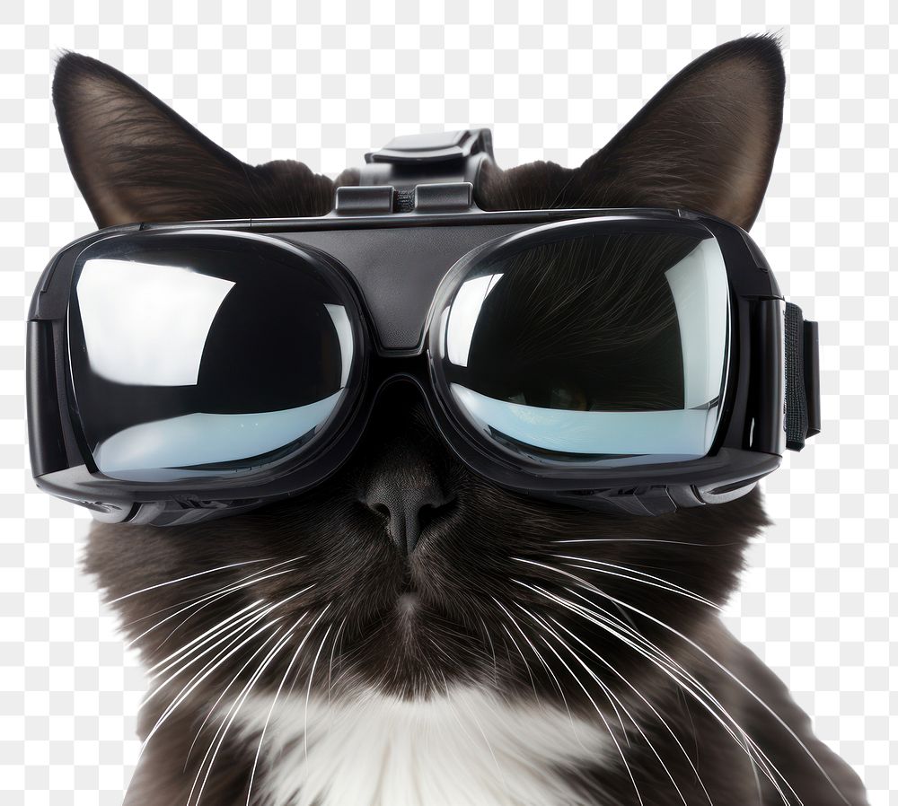 PNG A Cat wearing VR glasses sunglasses mammal animal. AI generated Image by rawpixel.