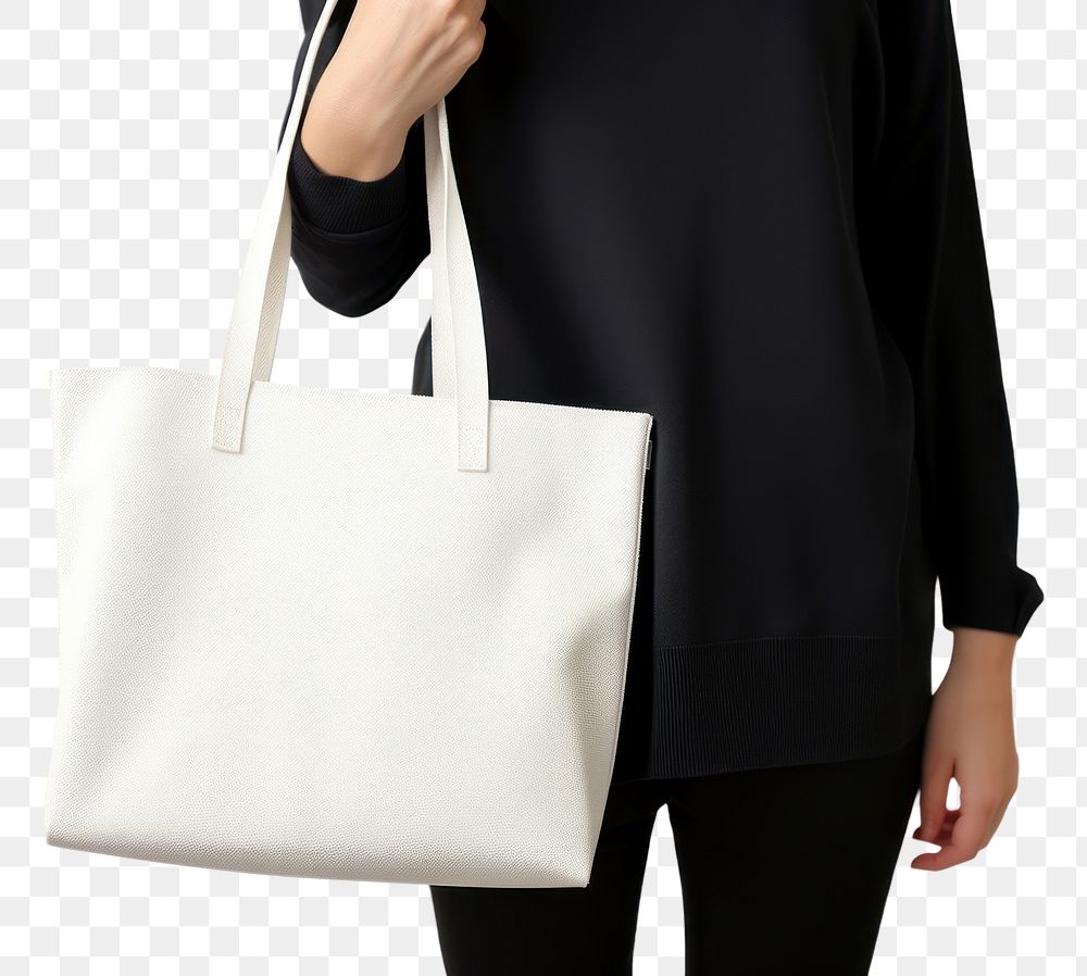 PNG Woman holding blank tote bag handbag white accessories. AI generated Image by rawpixel.