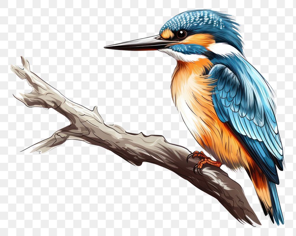 PNG Cartoon kingfisher sketch drawing animal bird. AI generated Image by rawpixel.