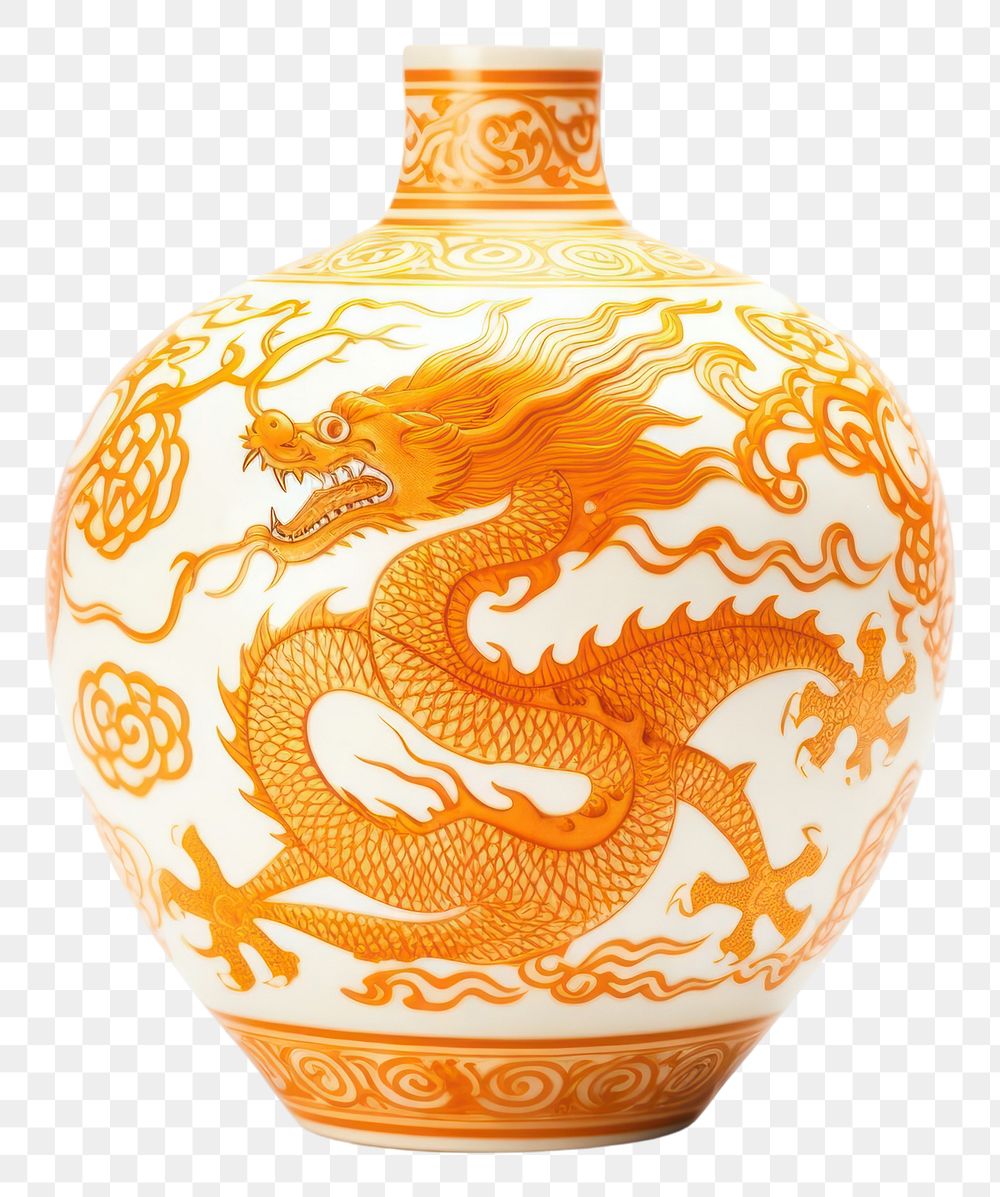 PNG Chinese dragon pottery porcelain vase art. 