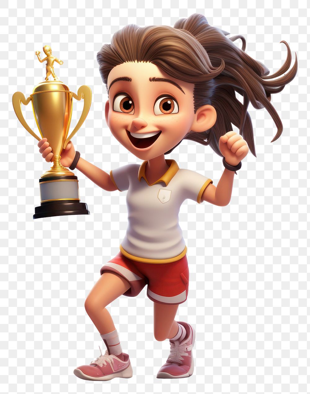 PNG Girl winning trophy 3d cartoon achievement investment exercising. 