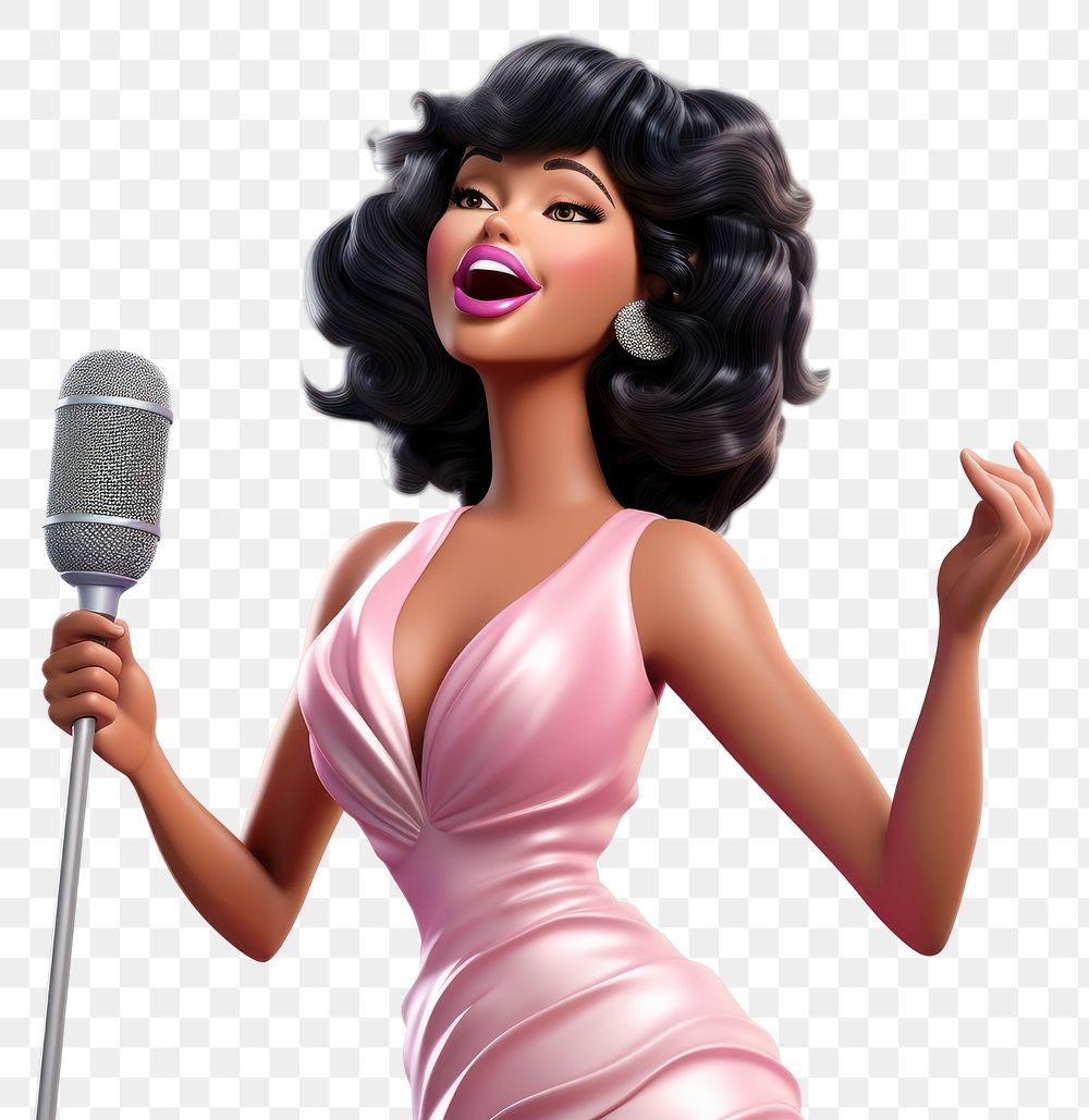 PNG Lady singer 3d cartoon realistic microphone adult doll. AI generated Image by rawpixel.