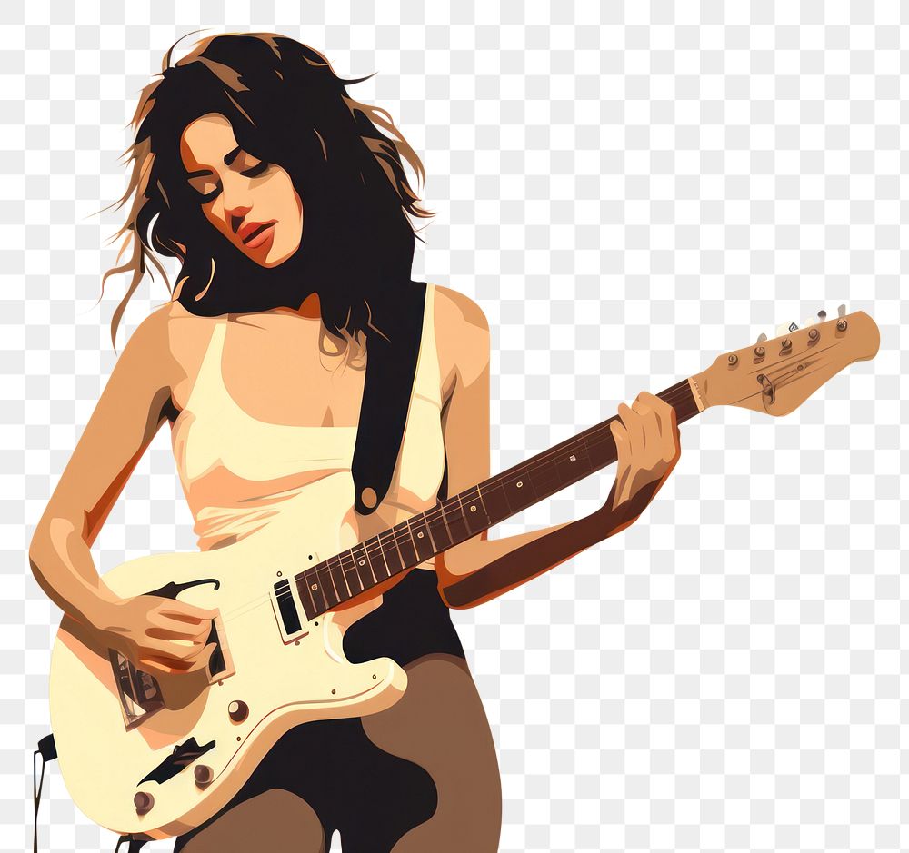 PNG Musician shot hair woman holding electronic guitar adult individuality performance. AI generated Image by rawpixel.