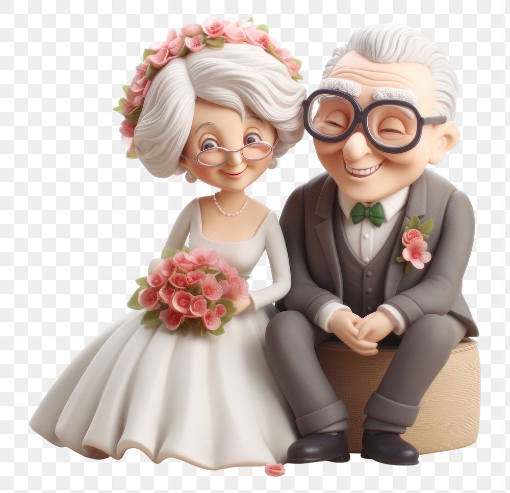 PNG Senior wedding couple figurine glasses bride. AI generated Image by rawpixel.