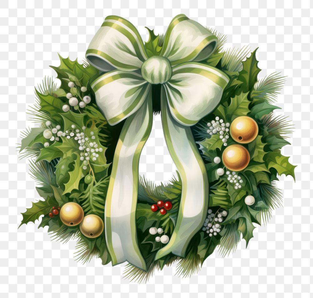 PNG Christmas wreath green ribbon plant. AI generated Image by rawpixel.