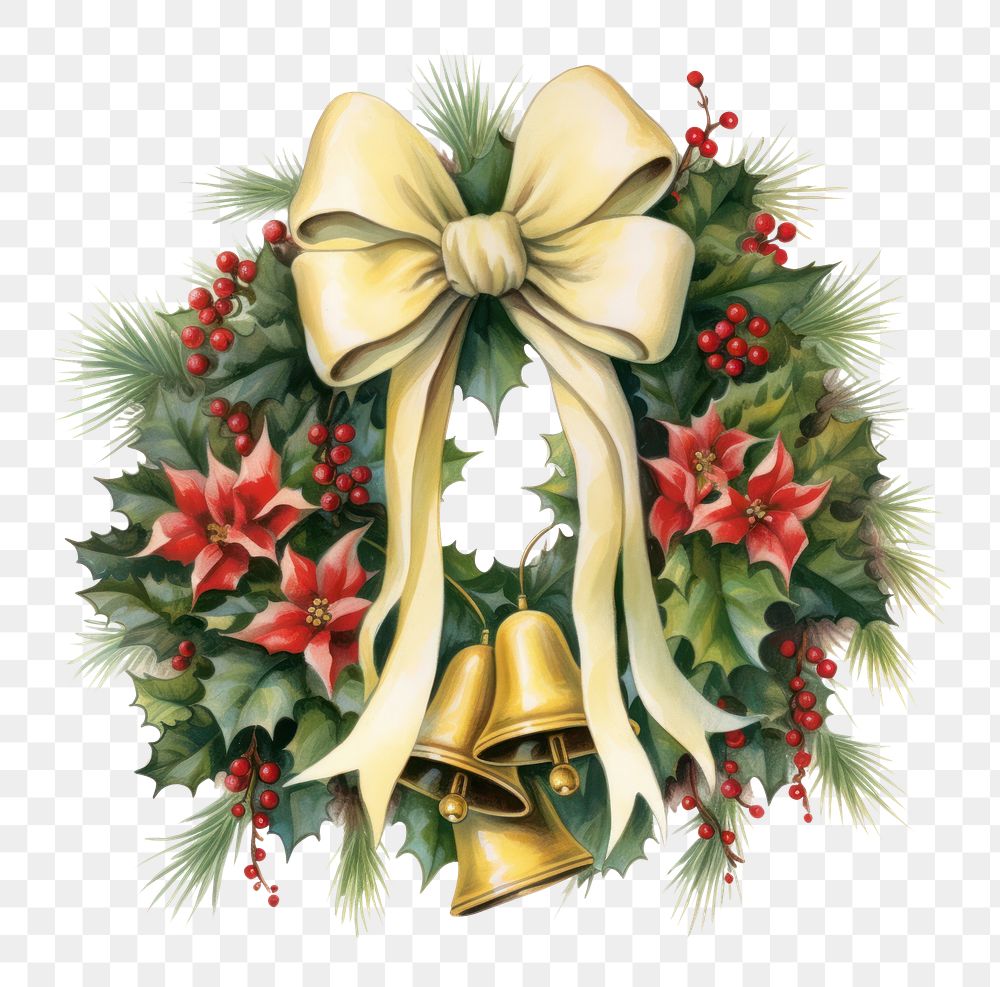 PNG Christmas wreath ribbon white background celebration. 