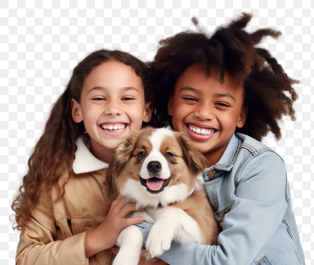 PNG Kids hugging a dog smile photography laughing. AI generated Image by rawpixel.