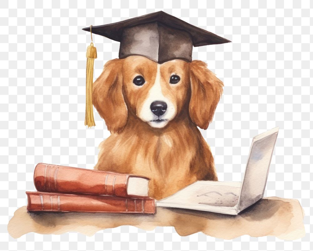 PNG Dog graduation computer student. AI generated Image by rawpixel.