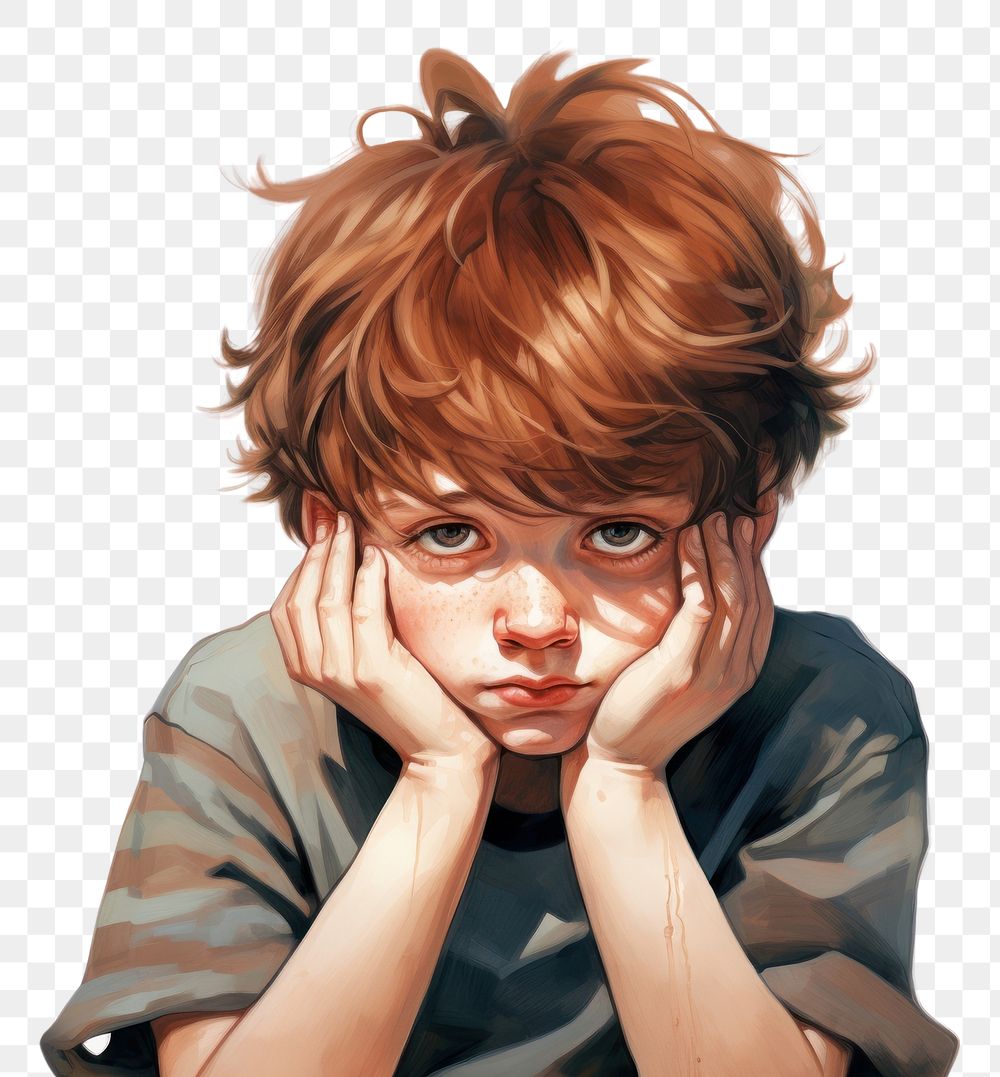PNG Sad kid portrait disappointment contemplation. AI generated Image by rawpixel.