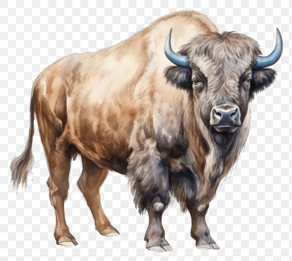 PNG Buffalo livestock wildlife drawing. AI generated Image by rawpixel.