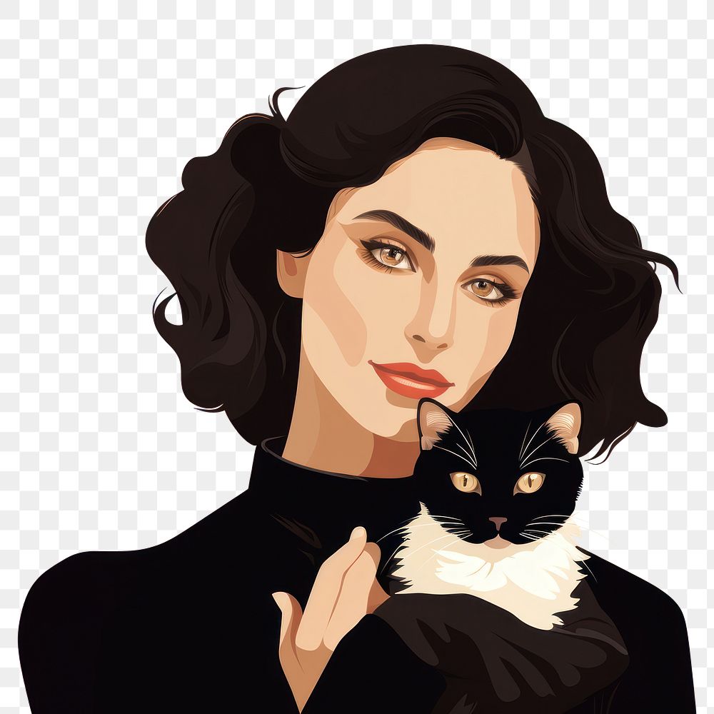 PNG Woman holding a cat portrait drawing animal. AI generated Image by rawpixel.