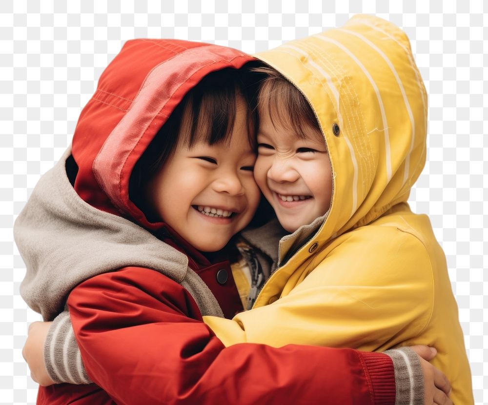 PNG Kids hugging photography portrait costume. AI generated Image by rawpixel.
