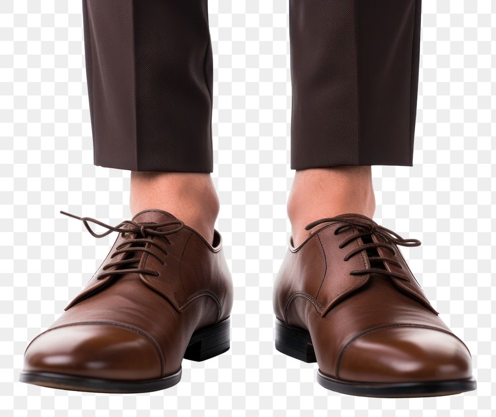 PNG Brown leather shoes footwear white background standing. AI generated Image by rawpixel.