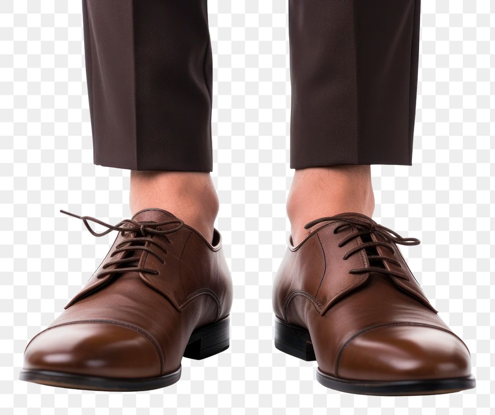 PNG Brown leather shoes footwear white background standing. 