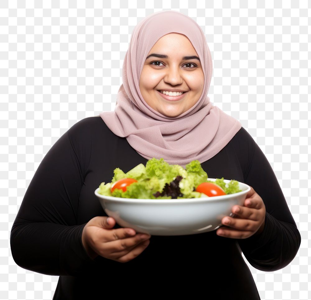 PNG Healthy eating portrait holding salad. 