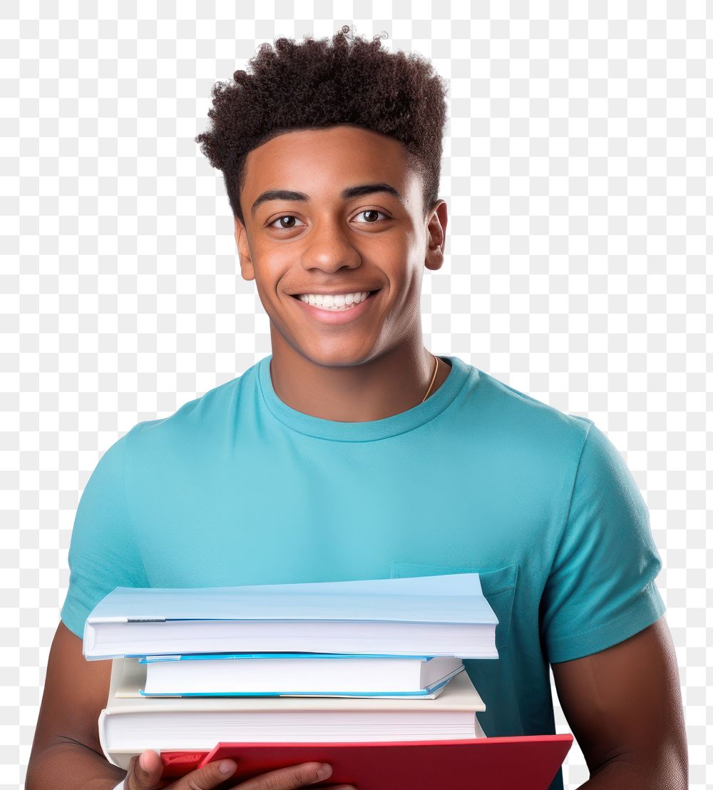 PNG High school student t-shirt reading smile. 