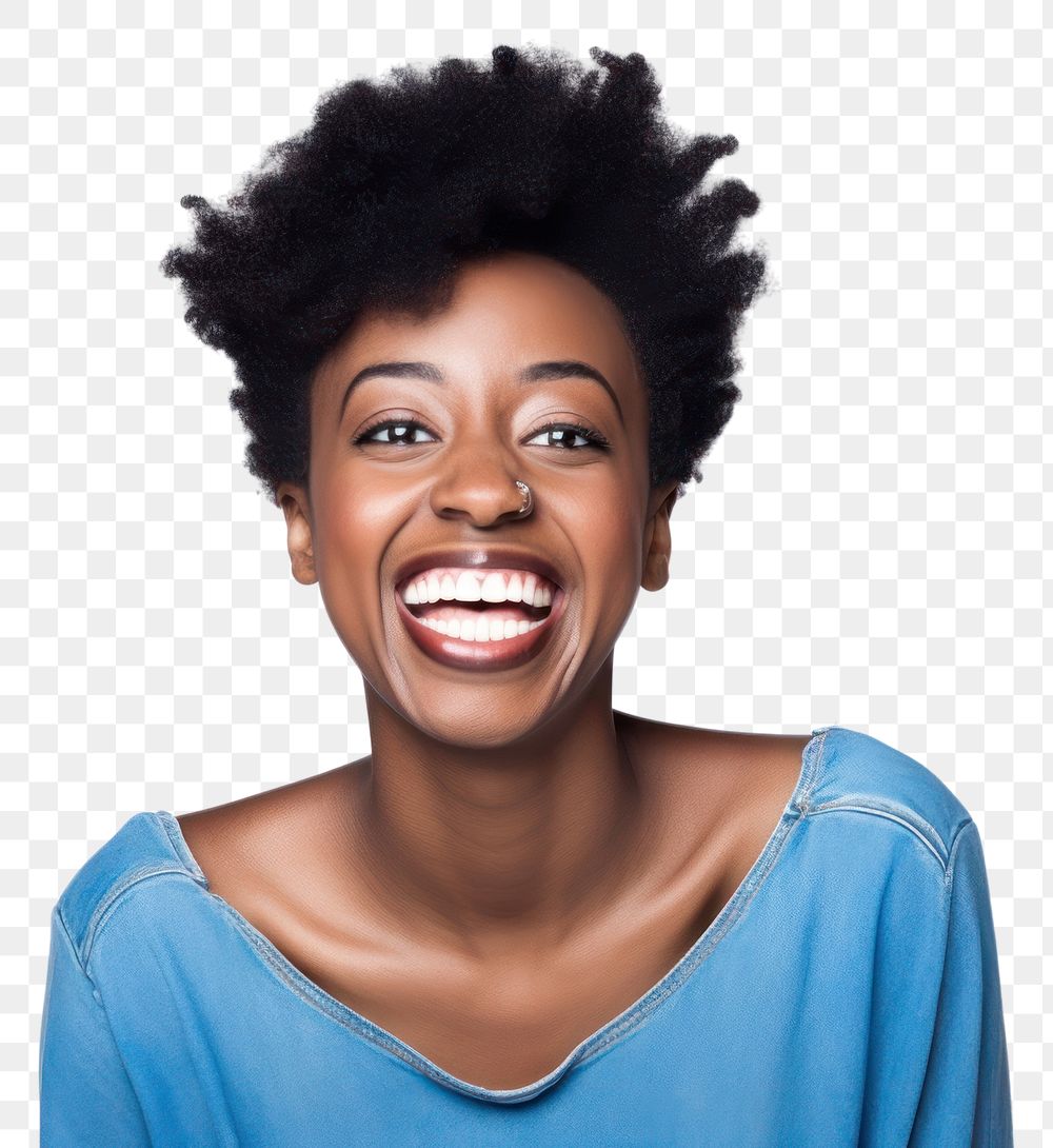 PNG African American female laughing portrait person. AI generated Image by rawpixel.