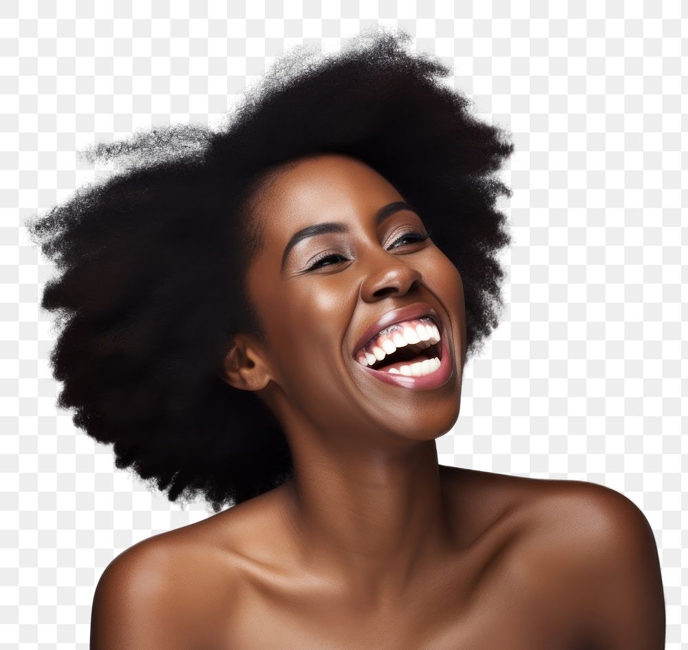 PNG African American female laughing portrait adult. AI generated Image by rawpixel.
