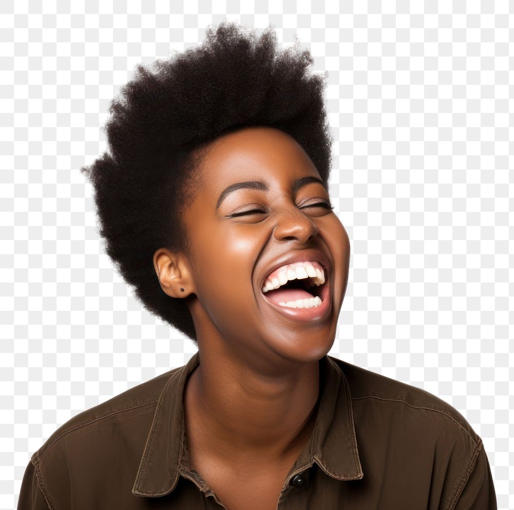 PNG African American female laughing portrait person. AI generated Image by rawpixel.
