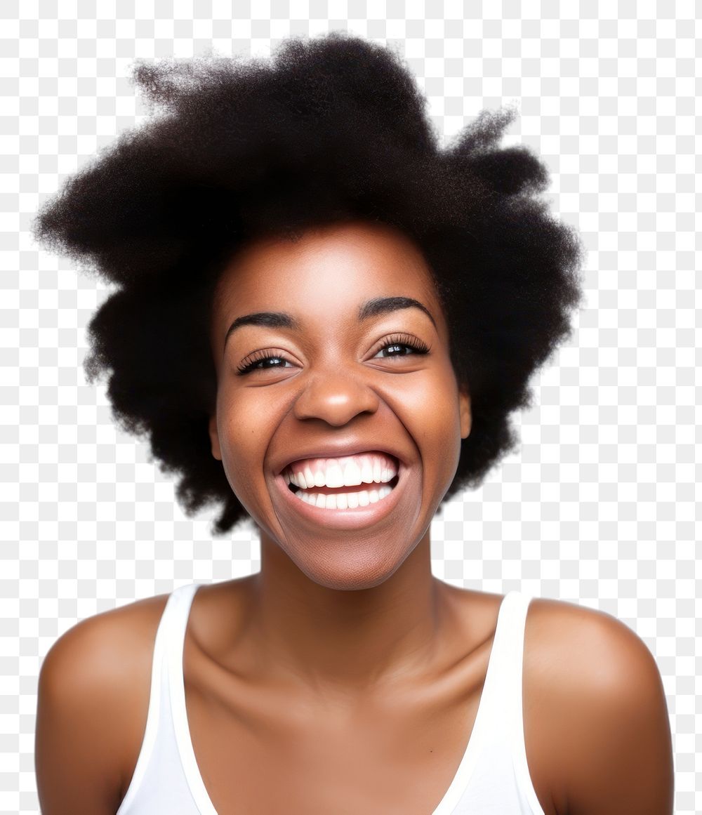 PNG African American portrait laughing person. 