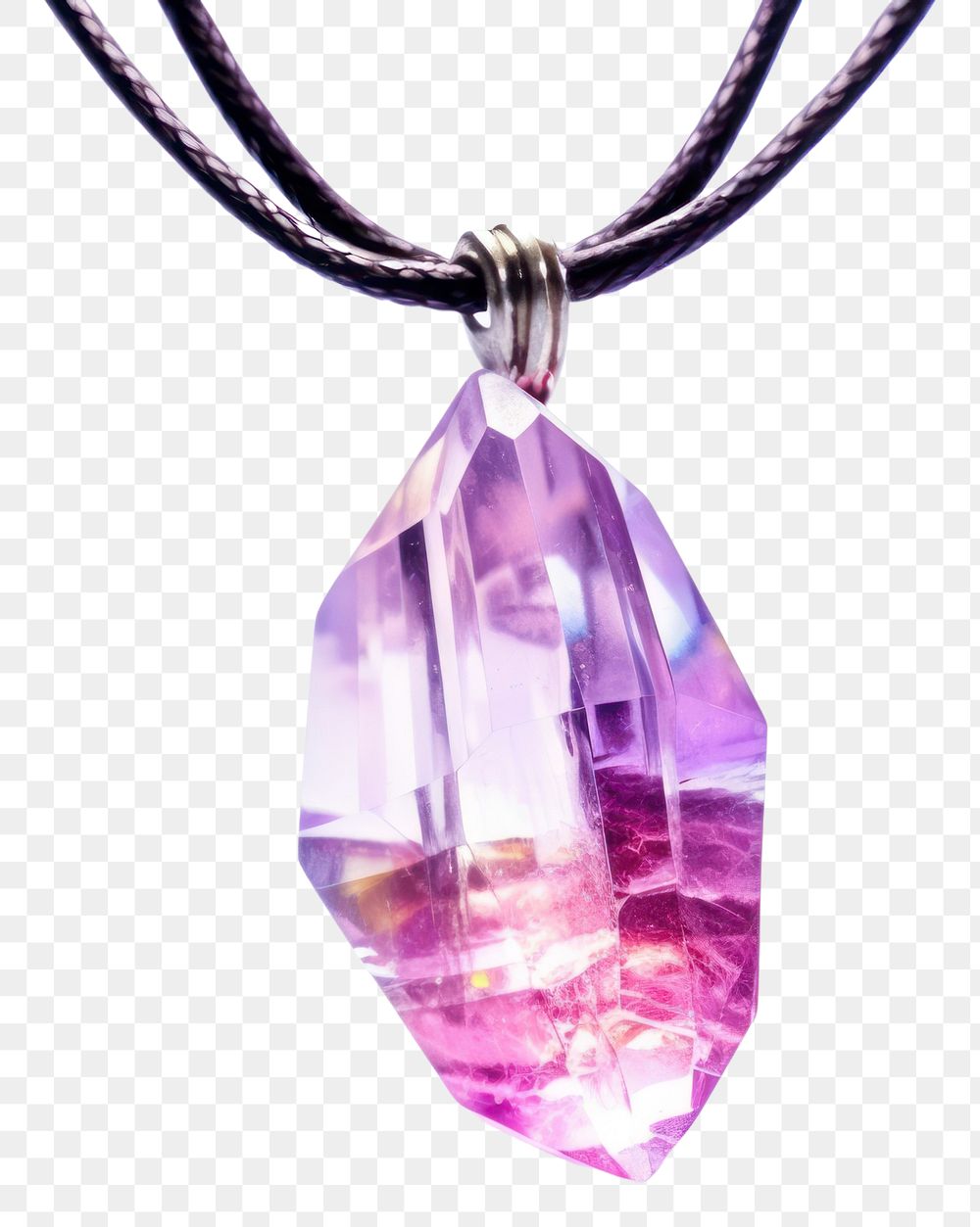 PNG Healing crystal necklace amethyst gemstone jewelry. AI generated Image by rawpixel.