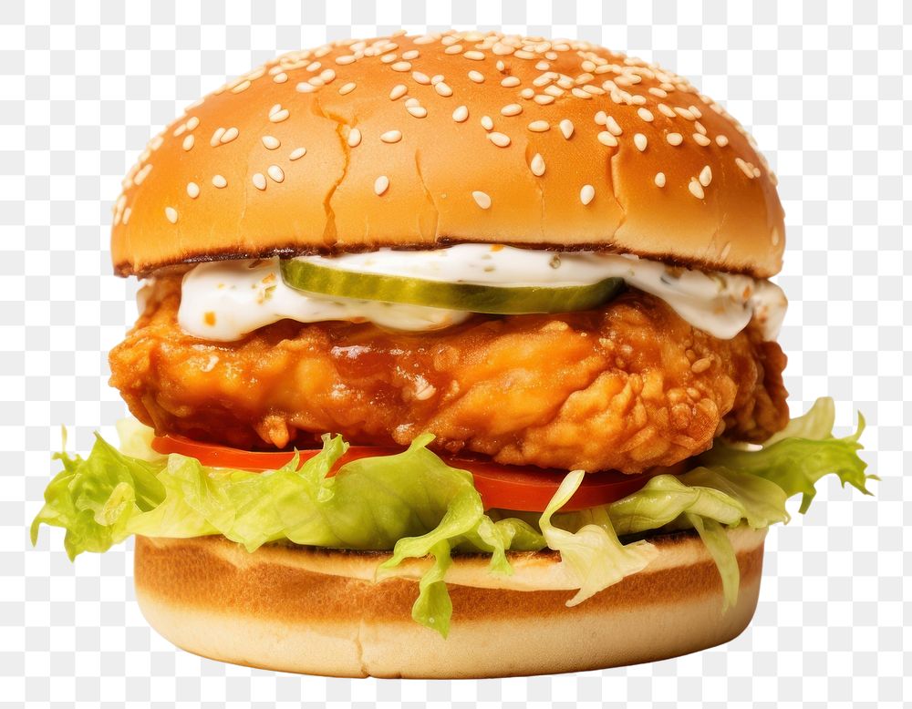 PNG A chicken burger food hamburger vegetable. AI generated Image by rawpixel.