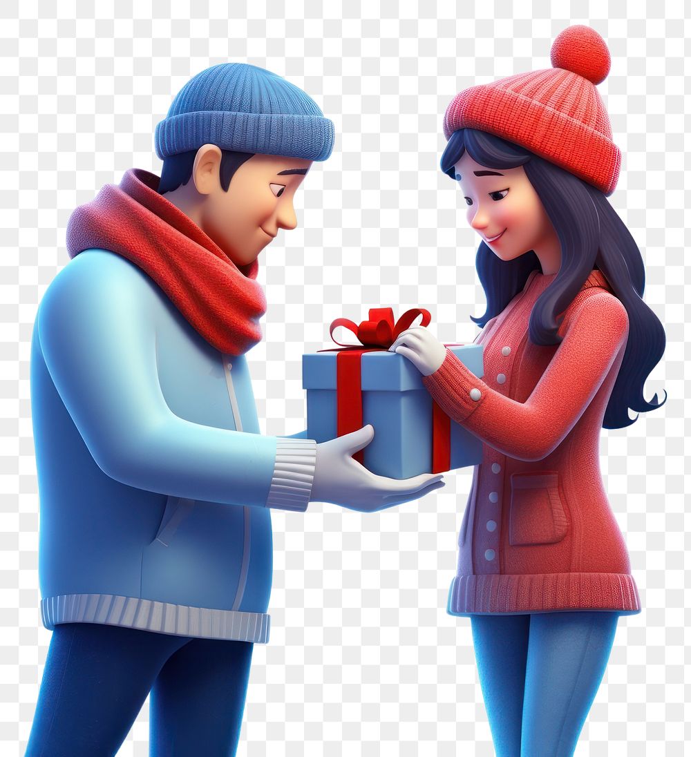 PNG Man gives a woman a gift christmas adult white background. AI generated Image by rawpixel.