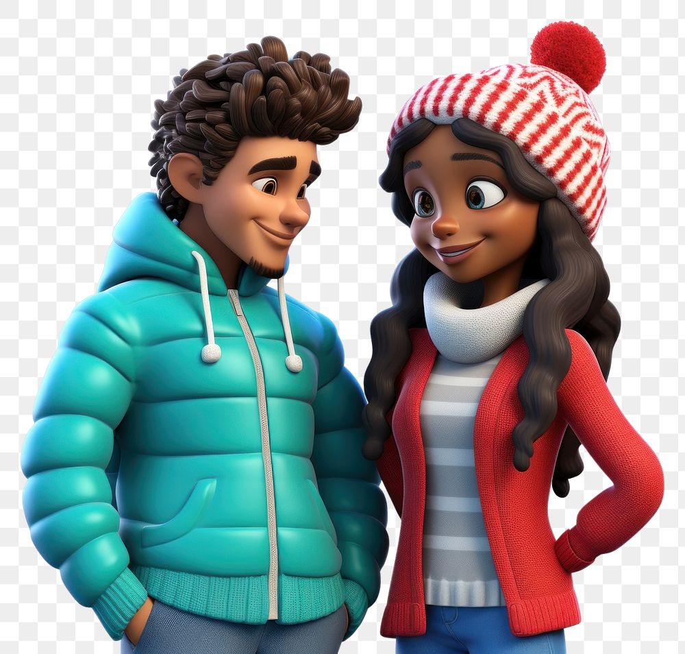 PNG Diversity couple cartoon snow  