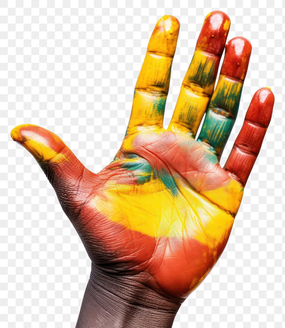 PNG Color painted African child hand finger white background creativity. AI generated Image by rawpixel.
