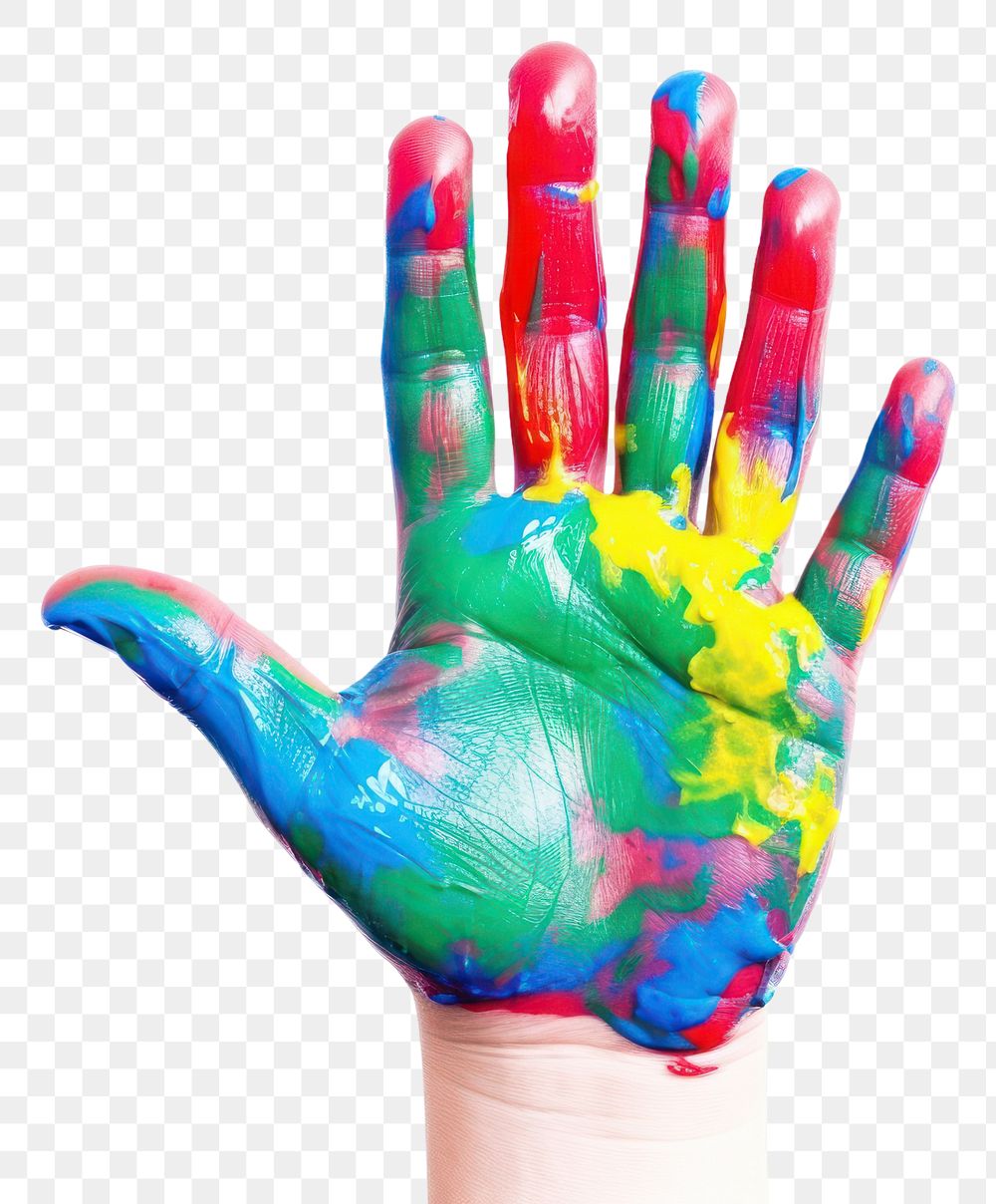 PNG Color painted child hand finger white background creativity. 