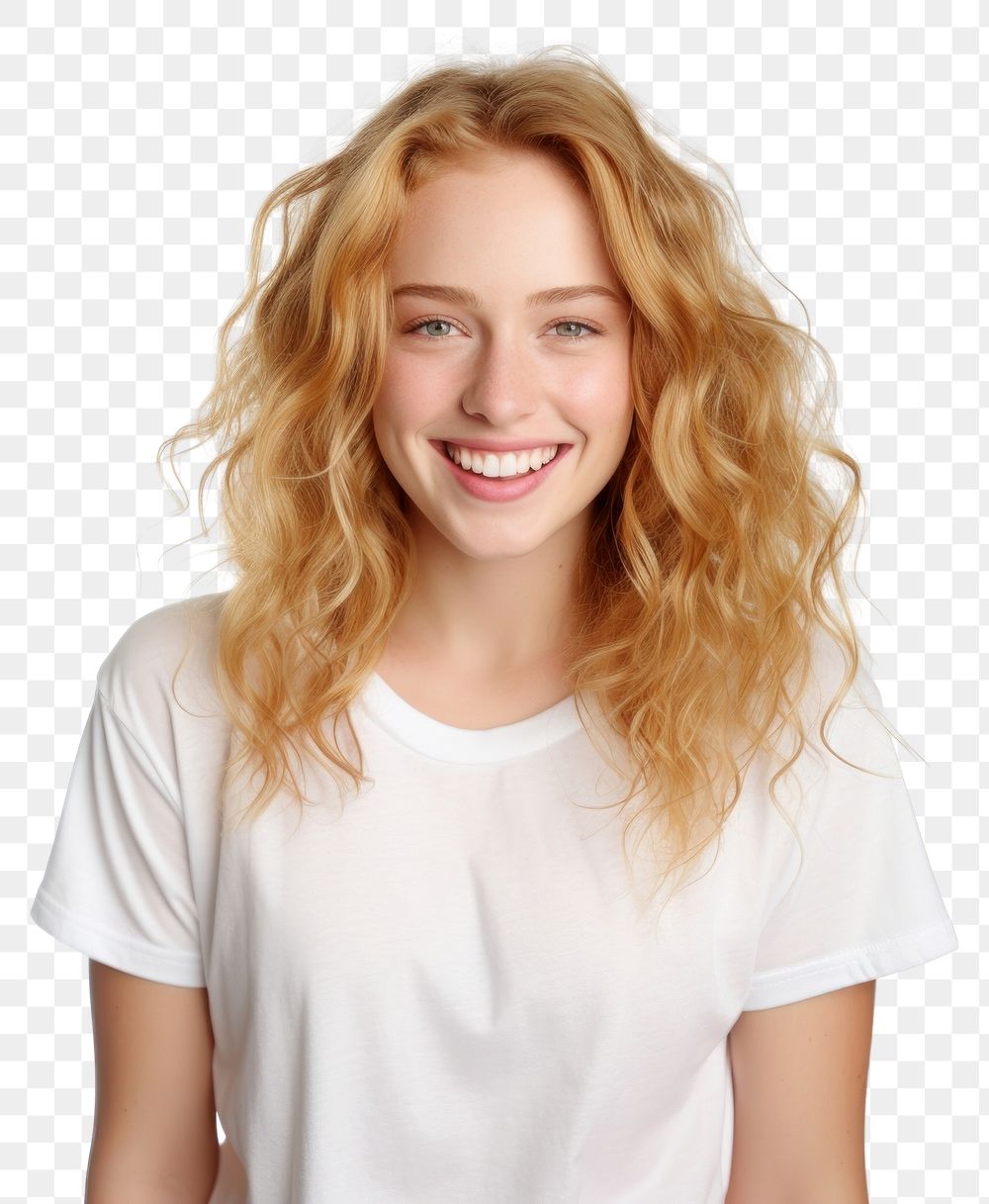 PNG Portrait t-shirt smiling blonde. AI generated Image by rawpixel.