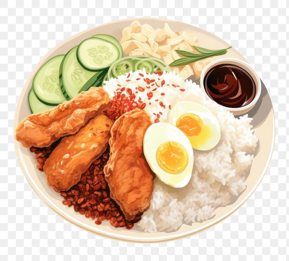 PNG Malaysia Nasi Lemak food plate meal. AI generated Image by rawpixel.