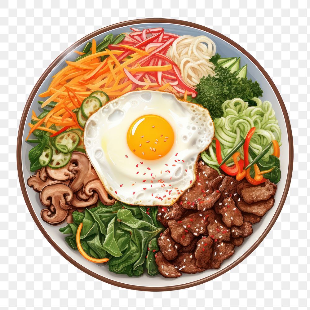 PNG Bibimbap noodle lunch plate. AI generated Image by rawpixel.
