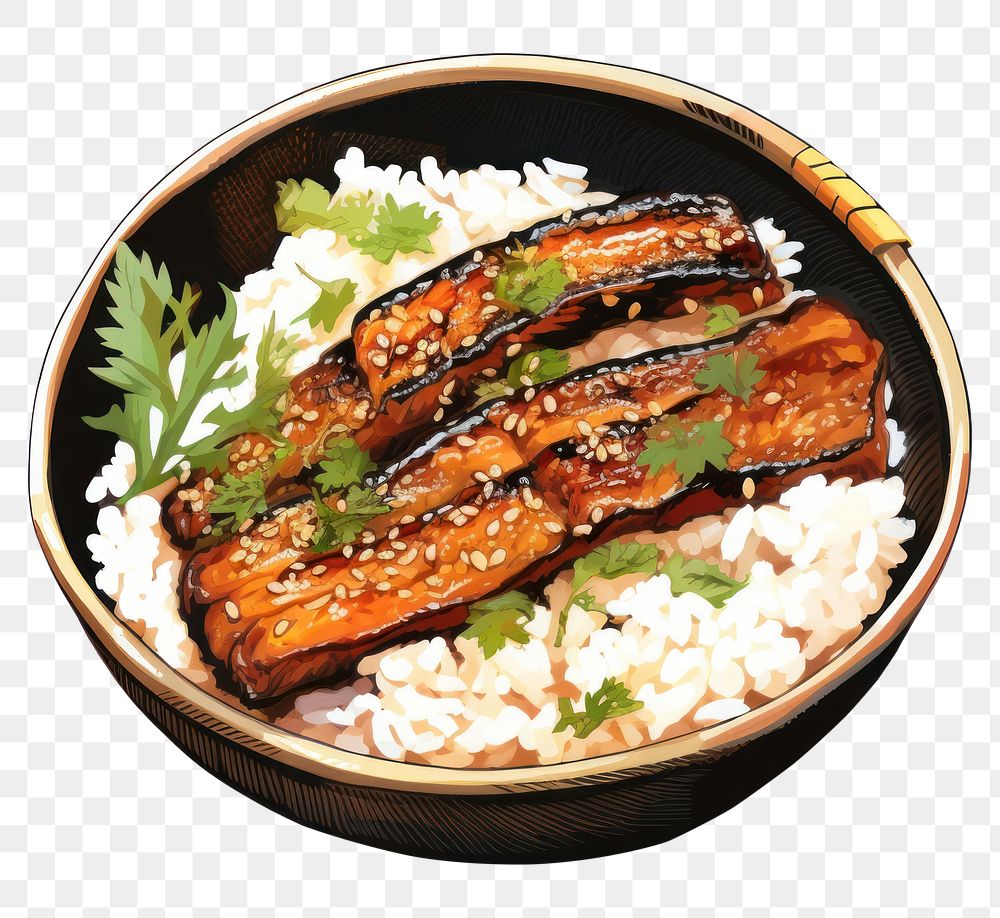 PNG Grilled Eel Rice Bowl seafood grilled meal. AI generated Image by rawpixel.