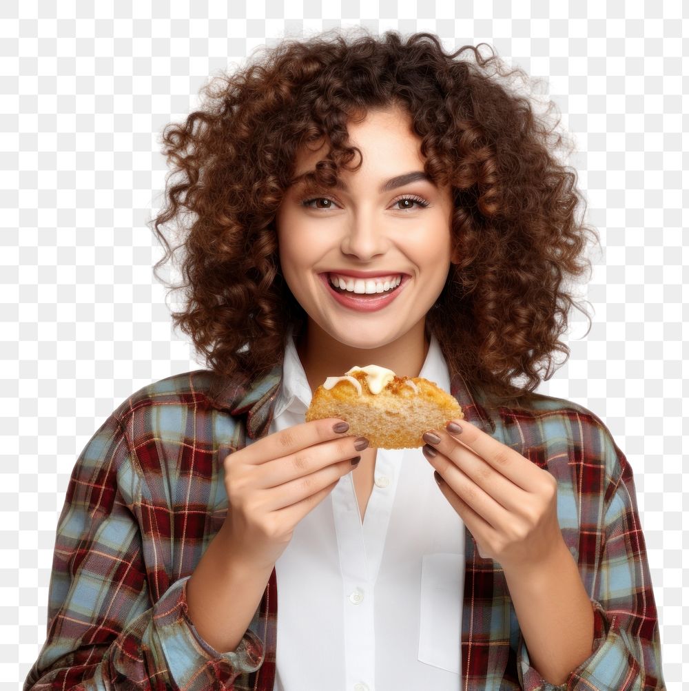 PNG Young woman eating pastry portrait adult food. AI generated Image by rawpixel.