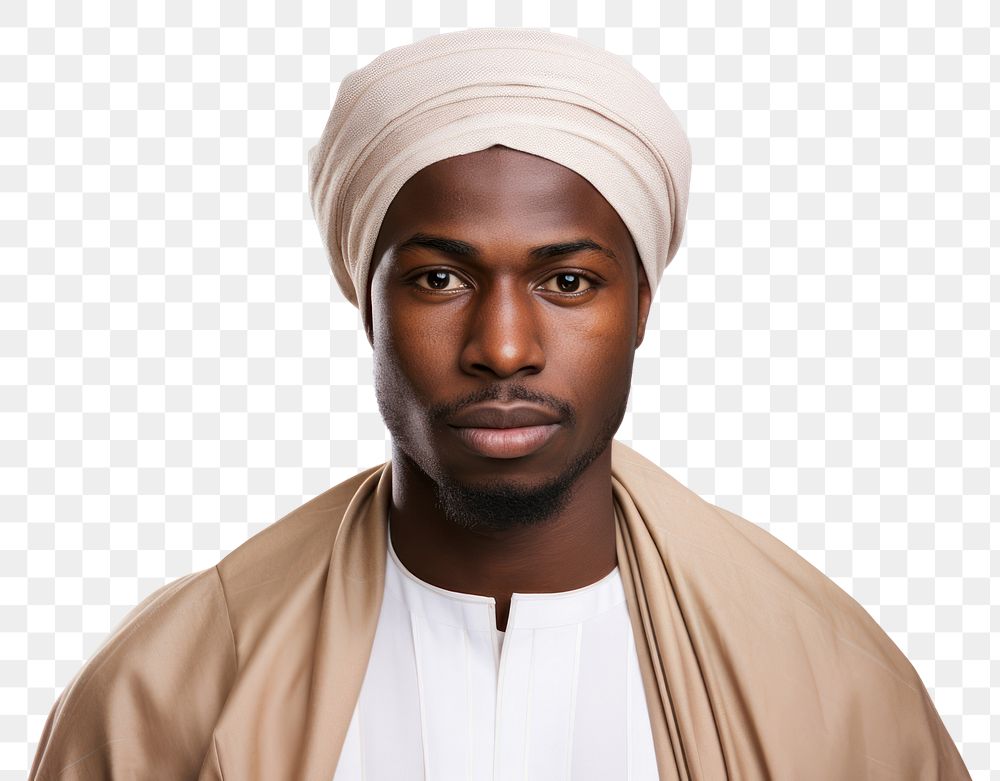 PNG African muslim man portrait turban adult. 