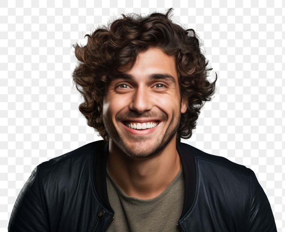 PNG Excited curly haired man portrait adult smile. 