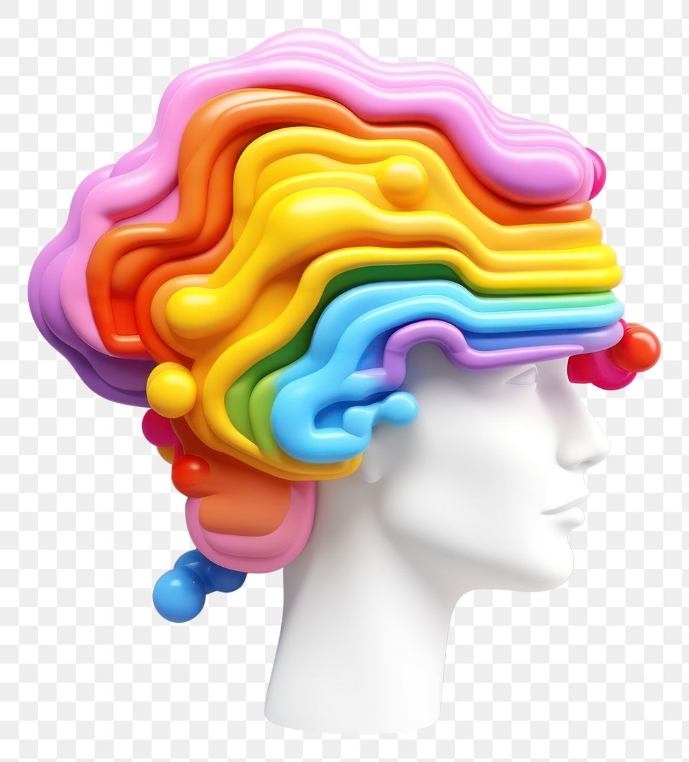 PNG Rainbow mind portrait wig white background. AI generated Image by rawpixel.