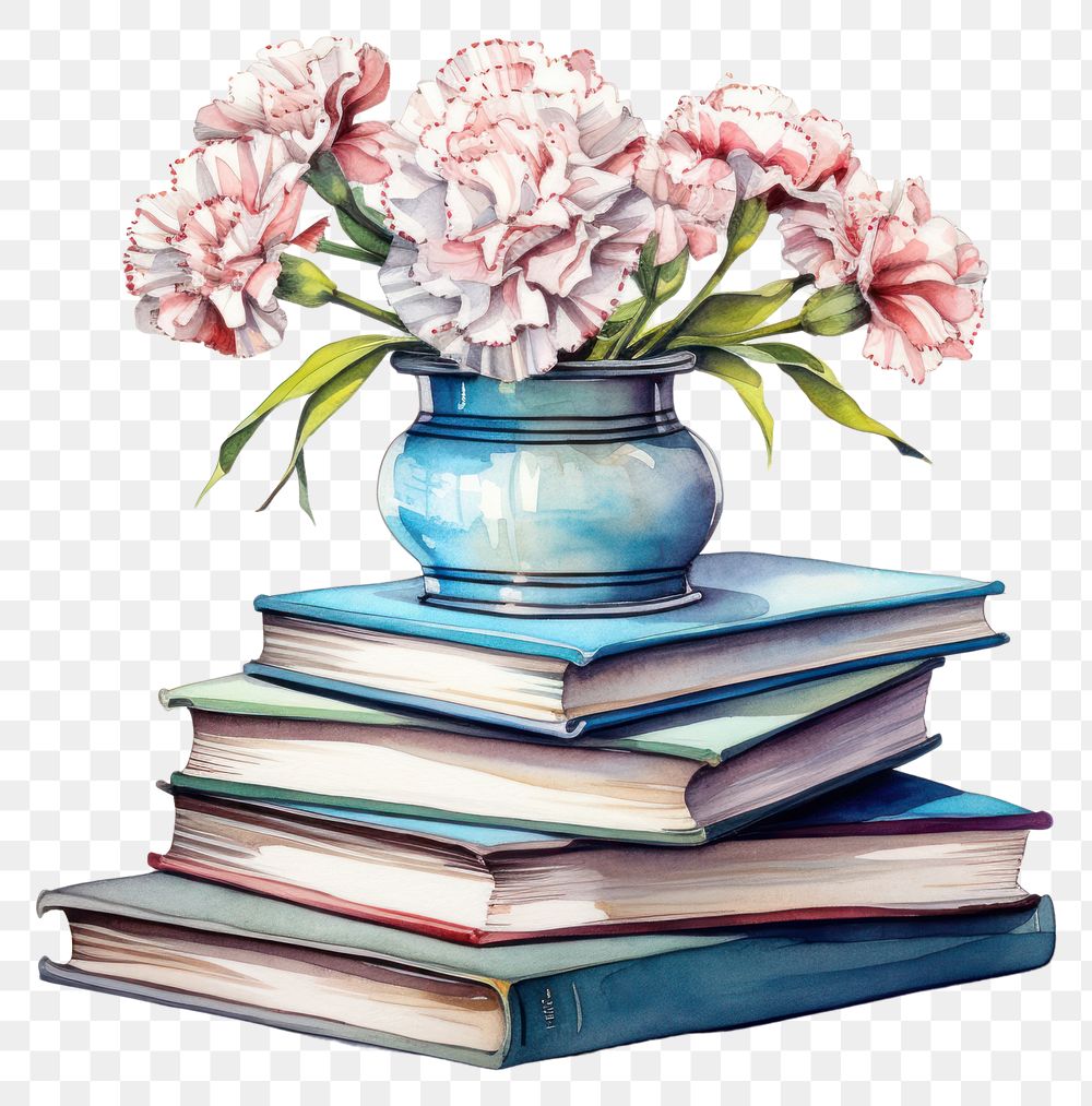 PNG  Book vase publication flower. AI generated Image by rawpixel.